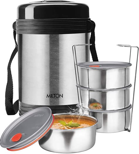 milton stainless steel lunch box set silver|milton thermosteel tiffin set.